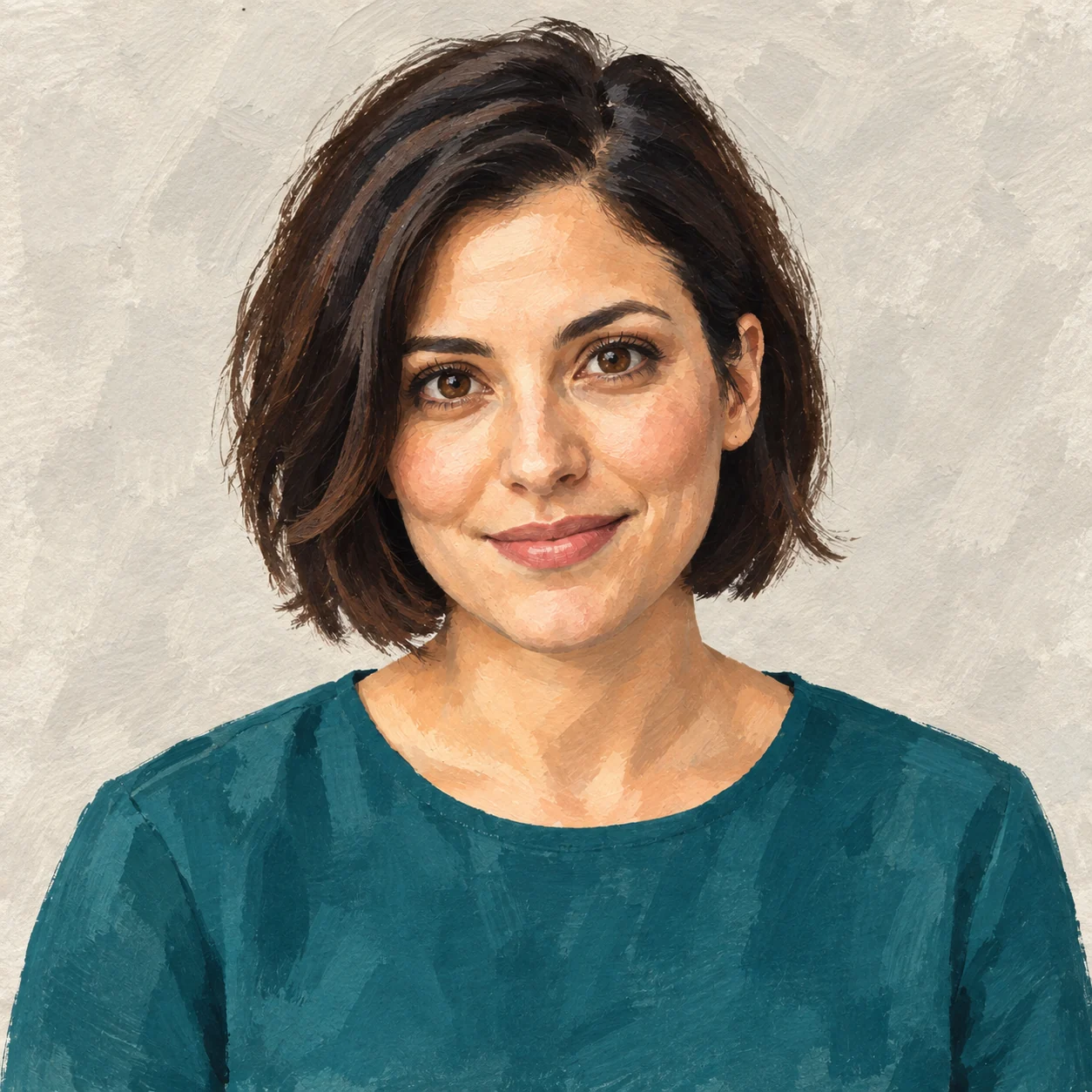 The same portrait restyled as an editorial painting